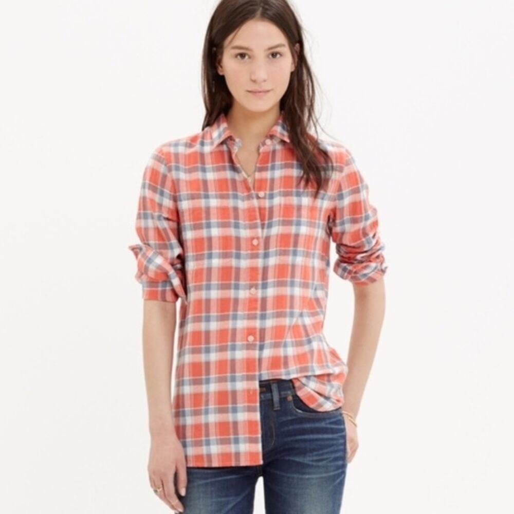 Madewell ex-boyfriend plaid button down linen blend shirt